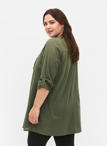 Zizzifashion Tunic in cotton with 3/4 sleeves, Thyme, Model image number 1