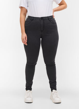 Zizzifashion High-waisted super slim Amy jeans , Grey Denim, Model image number 3