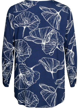 Zizzifashion Floral print viscose shirt with long sleeves, Navy B./Big Fl.AOP, Packshot image number 1