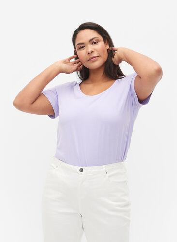 Zizzifashion Basic plain cotton t-shirt, Lavender, Model image number 0