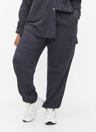 Zizzifashion Pinstriped cotton cargo pants, Dark Blue Stripe, Model image number 2