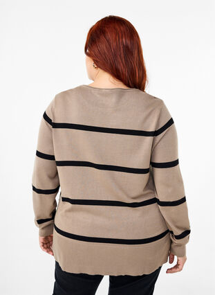 Zizzifashion Knitted viscose blouse with stripes, Desert Taupe Comb, Model image number 1