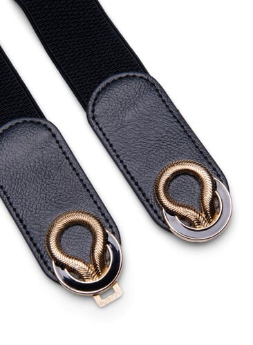 Zizzifashion Elasticated waist belt with gold details, Black, Packshot image number 1