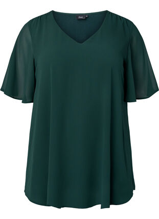 Zizzifashion V-neck blouse with short sleeves, Scarab, Packshot image number 0