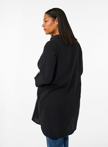 Zizzifashion Long shirt in cotton muslin, Black, Model image number 1