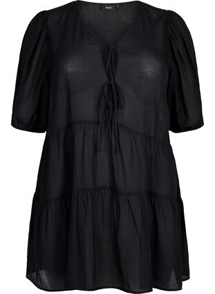 Zizzifashion A-line viscose tunic with lace-up detail, Black, Packshot image number 0