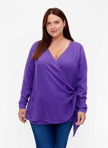 Zizzifashion Long-sleeved blouse in viscose with a wrap look, Prism Violet, Model image number 0