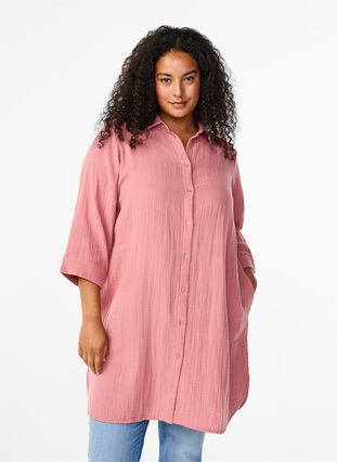 Zizzifashion Long shirt in cotton muslin, Old Rose, Model image number 0