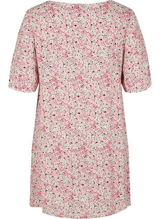 Zizzifashion Viscose tunic with print and short sleeves, Pink Ditsy AOP, Packshot image number 1