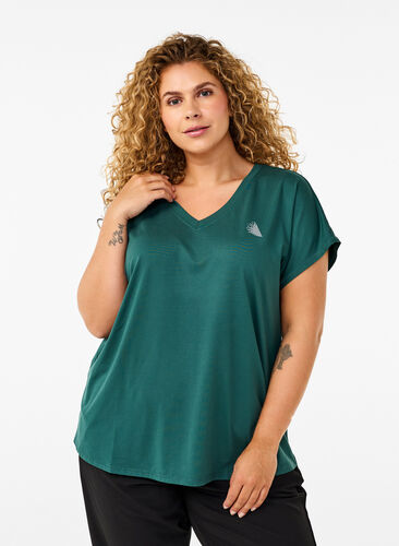 Zizzifashion V-neck training t-shirt, Bistro Green, Model image number 0