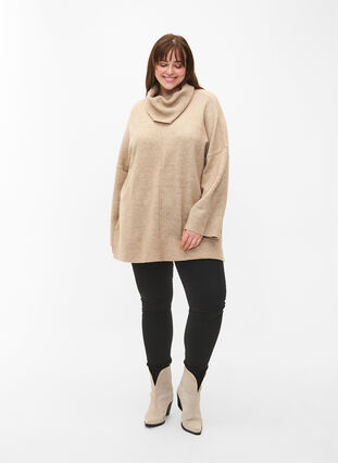 Zizzifashion Melange knit sweater with turtleneck, Simply Taupe Mel., Model image number 2