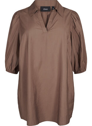 Zizzifashion Viscose tunic with V-neck and collar, Chocolate Chip, Packshot image number 0