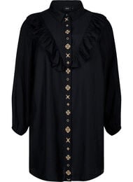 Shirt dress with ruffles and embroidery, Black, Packshot