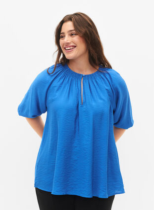 Zizzifashion A-shape viscose blouse with 3/4 sleeves, Strong Blue, Model image number 0
