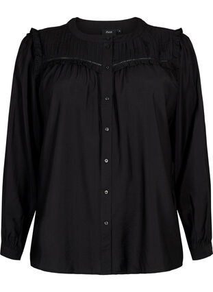 Zizzifashion Shirt blouse with ruffles and pleats, Black, Packshot image number 0