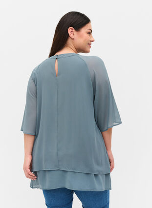 Chiffon blouse with 3/4 sleeves - Blue - Sz. 42-60 - Zizzifashion