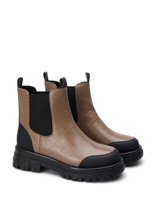 Zizzifashion Wide fit - Croco Chelsea boot in leather, Pine Bark, Packshot image number 1