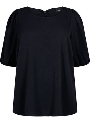 Zizzifashion Short-sleeved blouse with a bow at the back, Black, Packshot image number 0