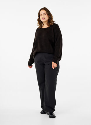 Zizzifashion Loose-fitting knitted blouse with round neck, Black, Model image number 2