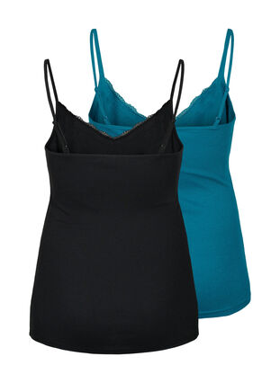 Zizzifashion 2-pack night tops in rib, Black/Blue Coral, Packshot image number 1