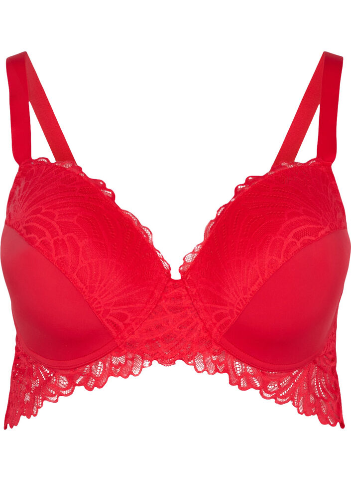 Alma bra with underwire and lace - Red - Sz. 85E-115H - Zizzifashion