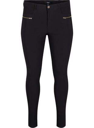 Zizzifashion Close-fitting trousers with zipper details, Black, Packshot image number 0