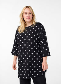 Tunic with bows and 3/4 sleeves, Black White Bow, Model