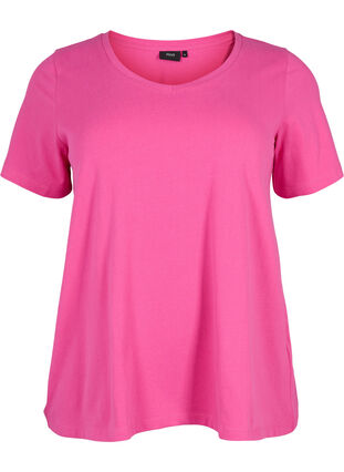 Zizzifashion Solid-coloured basic cotton T-shirt, Raspberry Rose, Packshot image number 0