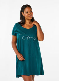 Short-sleeved nightgown in organic cotton, Deep Teal Sleep, Model