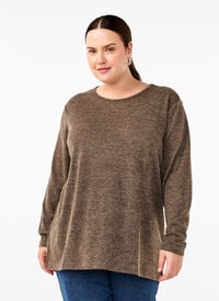 Melange blouse with round neck and long sleeves, Caribou, Model