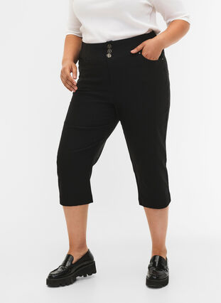 Tight-fitting high-waisted capri trousers - Black - Sz. 42-60 - Zizzifashion