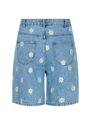 Zizzifashion High waisted Mille shorts with embroidered flowers, Light Blue Flower, Packshot image number 1