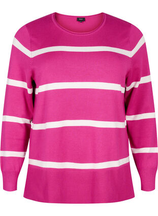 Zizzifashion Knitted viscose blouse with stripes, Fuchsia Red Comb, Packshot image number 0