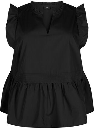 Zizzifashion Sleeveless top with pin-tuck and ruffle details, Black, Packshot image number 0