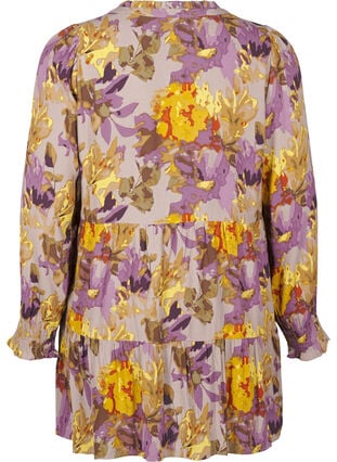 Zizzifashion Long-sleeved tunic with floral print, Purple Flower, Packshot image number 1