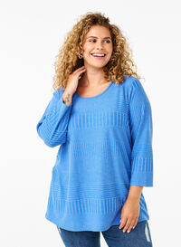 Blouse with 3/4 sleeves and striped pattern, Princess Blue Mel., Model