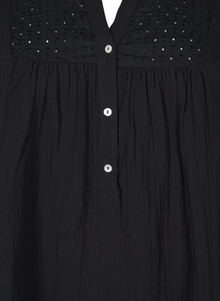 Zizzifashion Cotton blouse with broderie anglaise and 3/4 sleeves, Black, Packshot image number 2