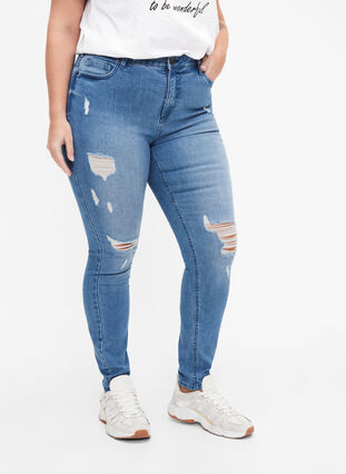 Zizzifashion Amy jeans with super slim fit and ripped details, Blue denim, Model image number 2