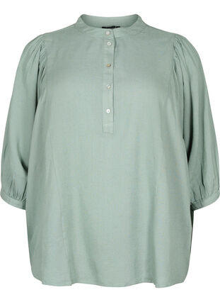 Zizzifashion Viscose-Linen Mix Shirt Blouse with 3/4 Sleeves, Chinois Green, Packshot image number 0