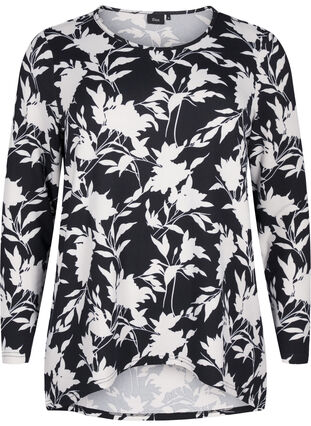 Zizzifashion Floral blouse with long sleeves, Night Sky Flower AOP, Packshot image number 0