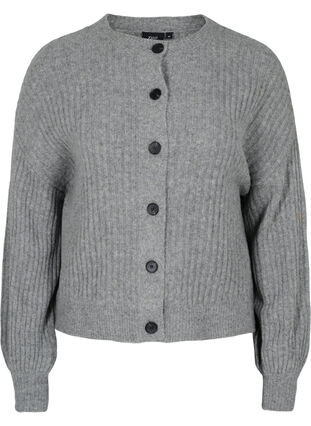 Zizzifashion Ribbed knitted cardigan with buttons, Medium Grey Melange, Packshot image number 0