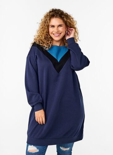 Zizzifashion Long sweatshirt with colourblock, Navy B. Color Block, Model image number 0