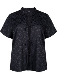 Short-sleeved jacquard blouse with ties