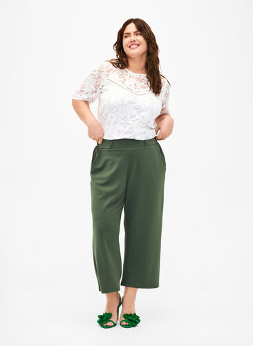 Zizzifashion 7/8 pants with loose fit, Thyme, Model image number 0