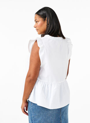 Zizzifashion Sleeveless top with pin-tuck and ruffle details, Bright White, Model image number 1