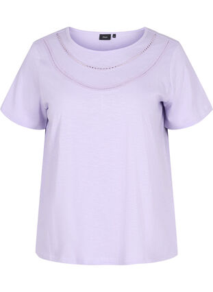 Zizzifashion Cotton t-shirt with lace ribbon, Lavender, Packshot image number 0