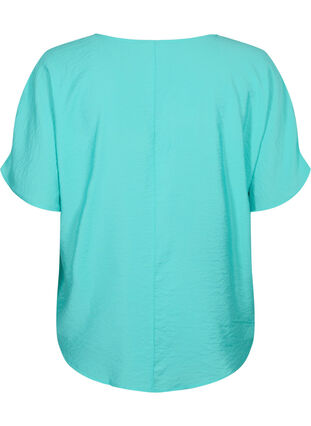 Zizzifashion Short-sleeved viscose blouse with v-neck, Turquoise, Packshot image number 1