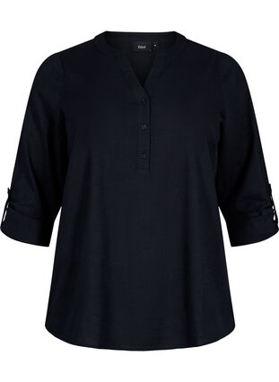Zizzifashion Shirt blouse in cotton with a v-neck, Black, Packshot image number 0