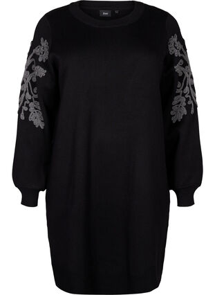 Zizzifashion Knitted dress with embroidery details, Black Medium G. Comb, Packshot image number 0