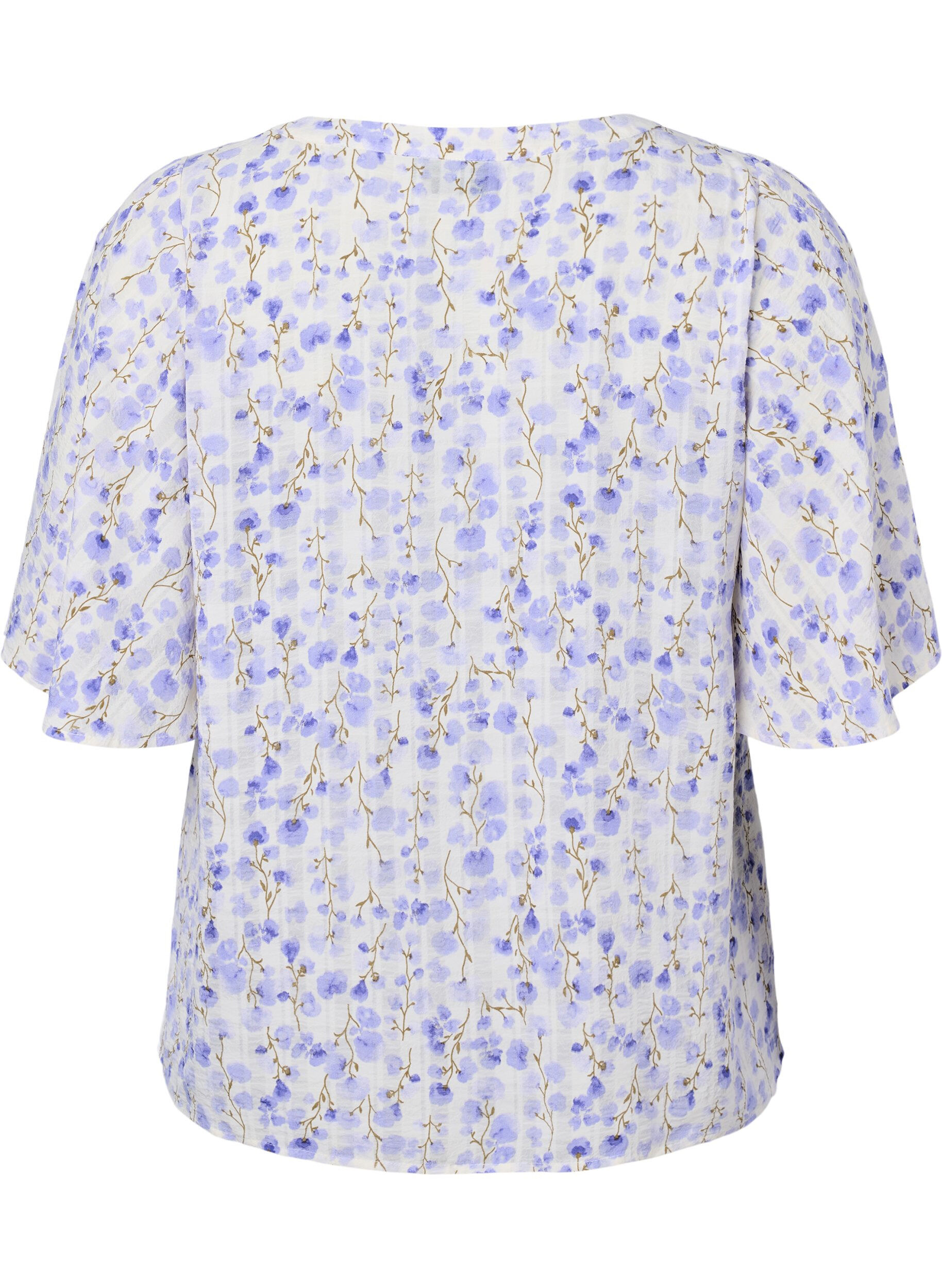 V-neck short sleeve blouse with floral print - White - Sz. 42-64 
